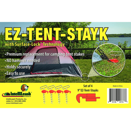 IntelliLeash Products, Inc EZ-Tent-Stayk with Surface-Lock™ Technology, Set of Four, 9" Steel Premium Tent Stakes 1